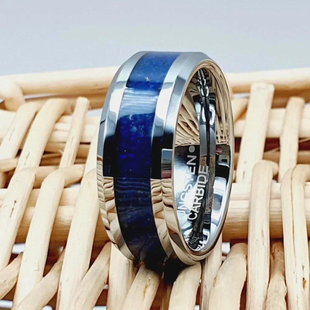 Tungsten Carbide Blue and Silver Women's Ring
